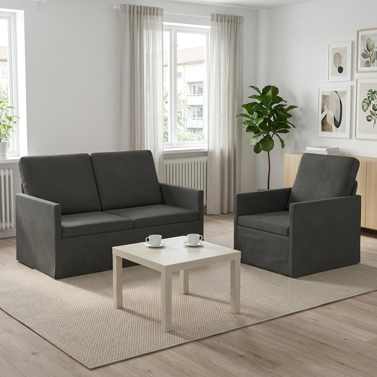 vidaXL Sofa Set 2 pcs Dark Grey Corduroy Fabric