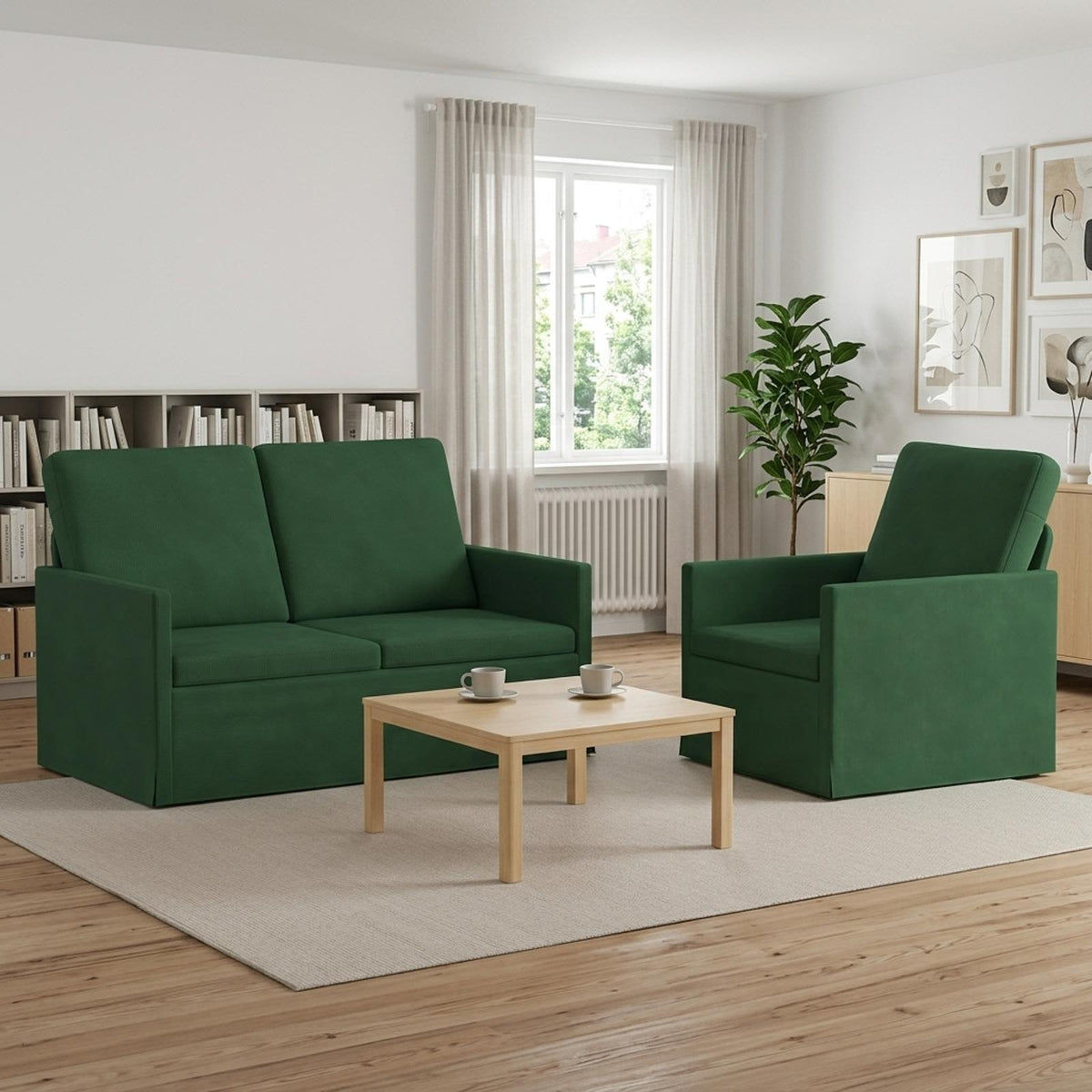 vidaXL Sofa Set 2 pcs Jungle Green Corduroy Fabric