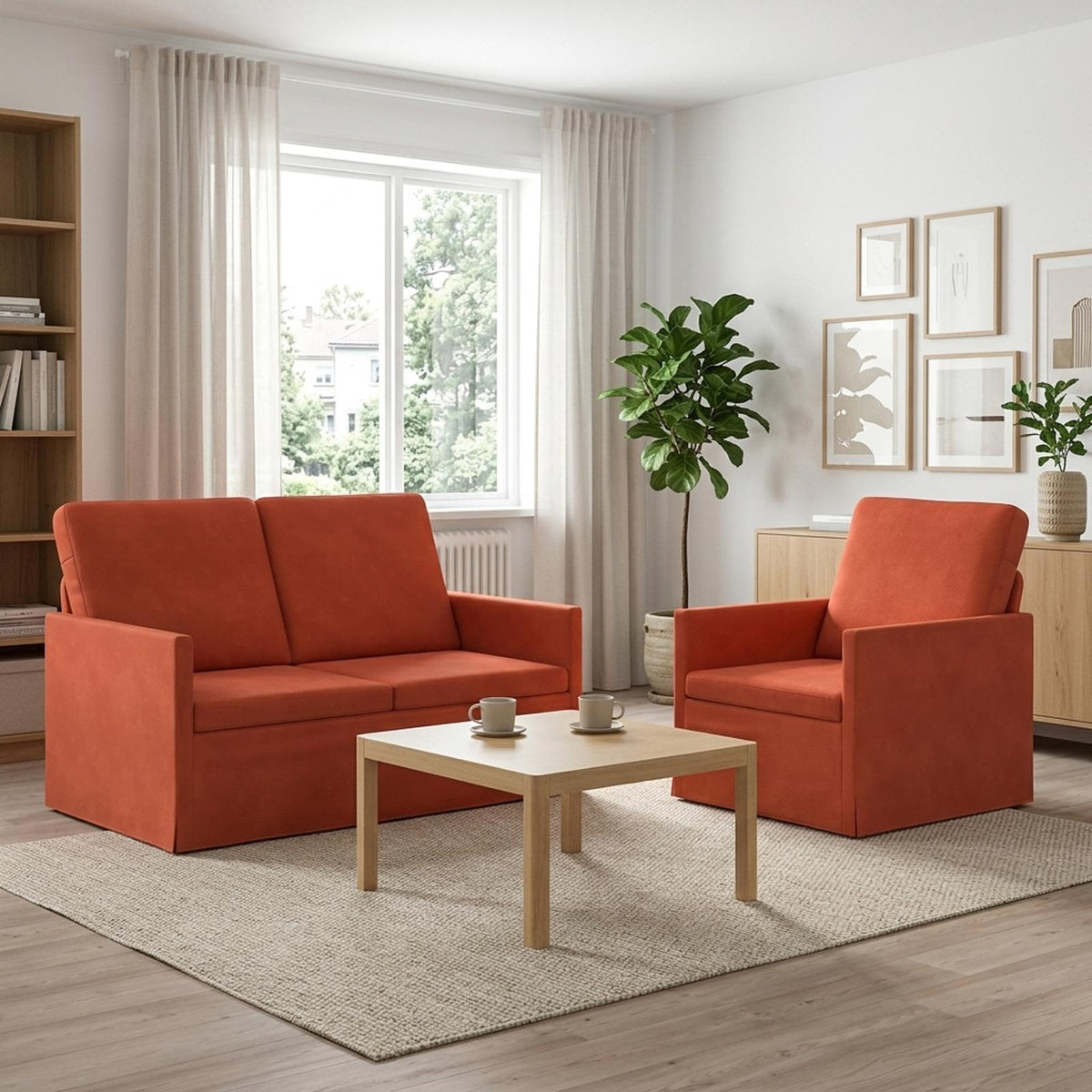 vidaXL Sofa Set 2 pcs Red Orange Corduroy Fabric