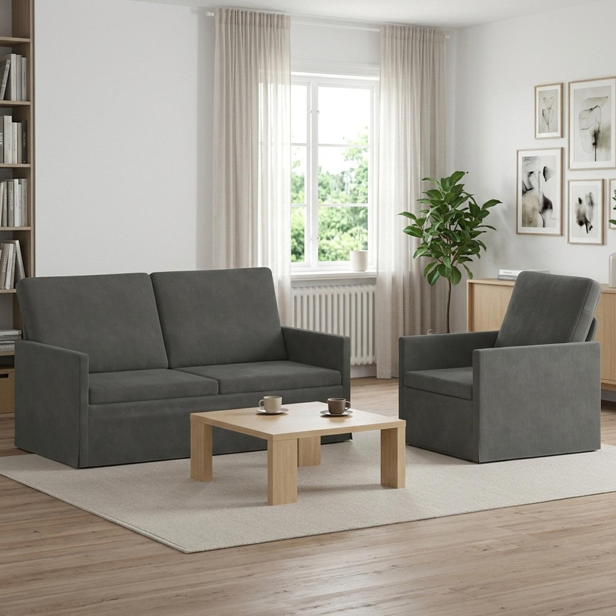vidaXL Sofa Set 2 pcs Dark Grey Corduroy Fabric