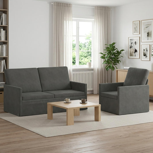 vidaXL Sofa Set 2 pcs Dark Grey Corduroy Fabric