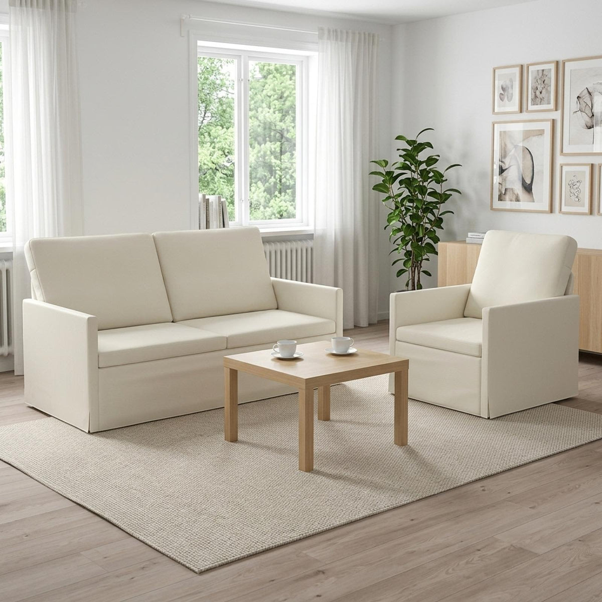 vidaXL Sofa Set 2 pcs Cream Corduroy Fabric