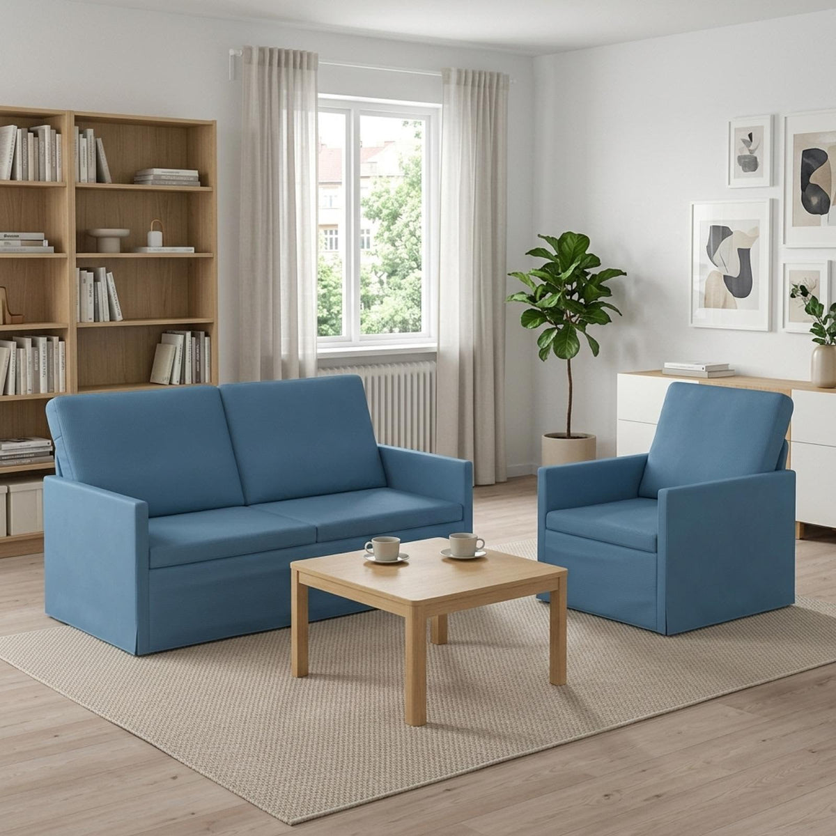 vidaXL Sofa Set 2 pcs Blue Corduroy Fabric
