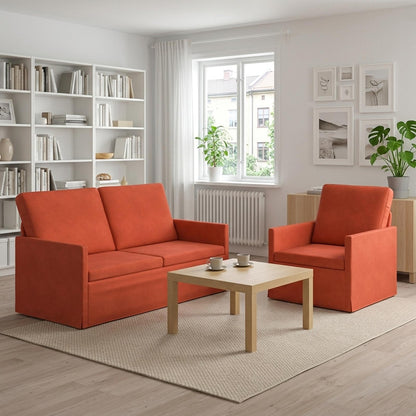 vidaXL Sofa Set 2 pcs Red Orange Corduroy Fabric