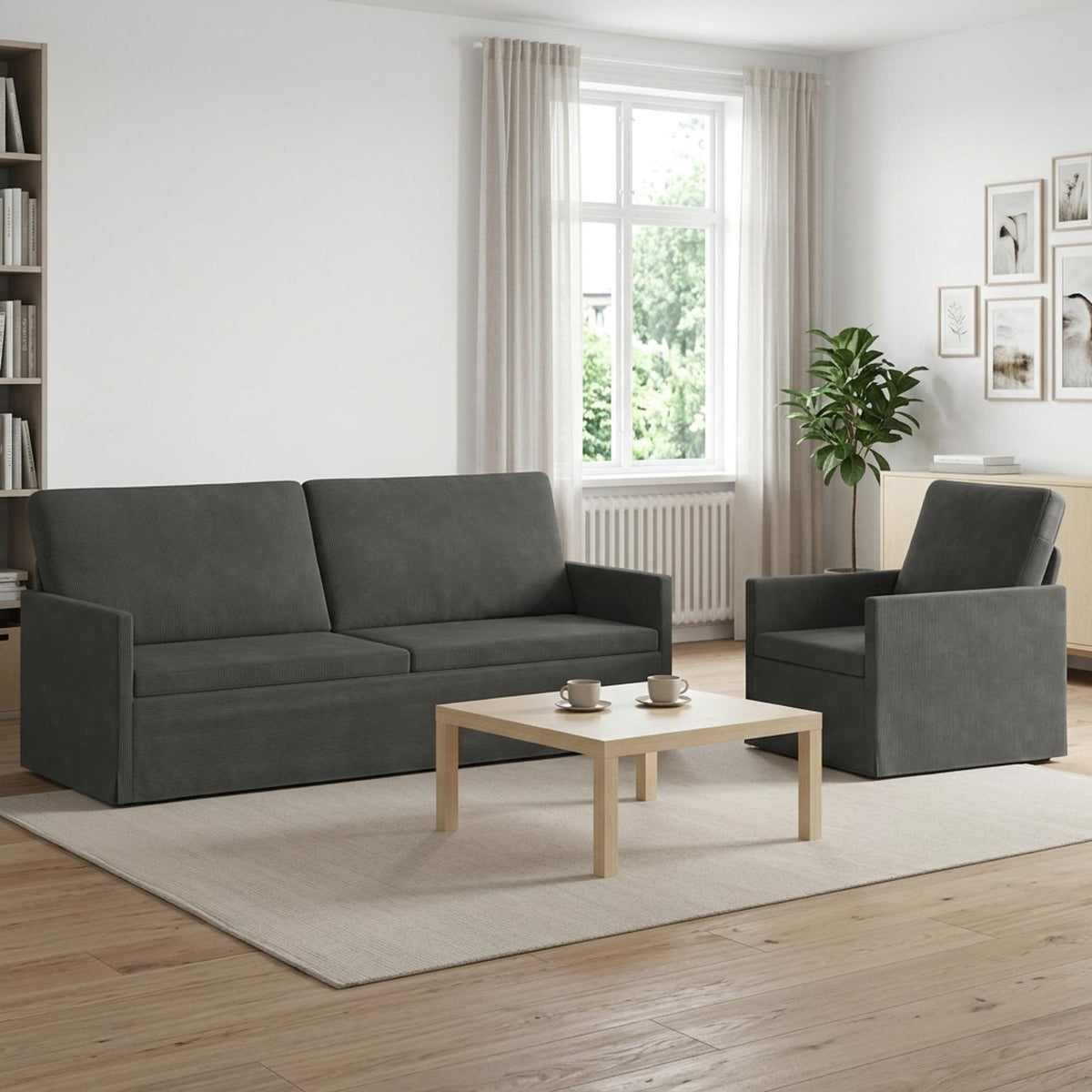 vidaXL Sofa Set 2 pcs Dark Grey Corduroy Fabric