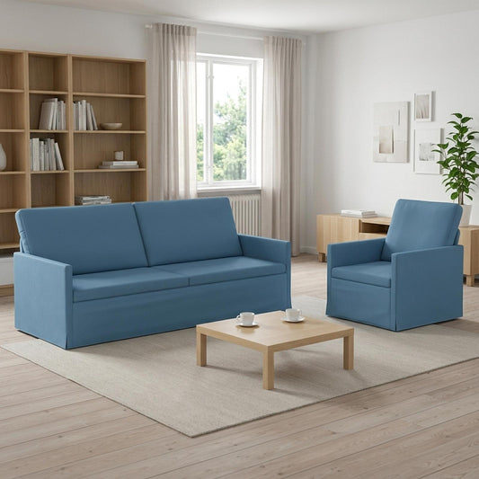 vidaXL Sofa Set 2 pcs Blue Corduroy Fabric