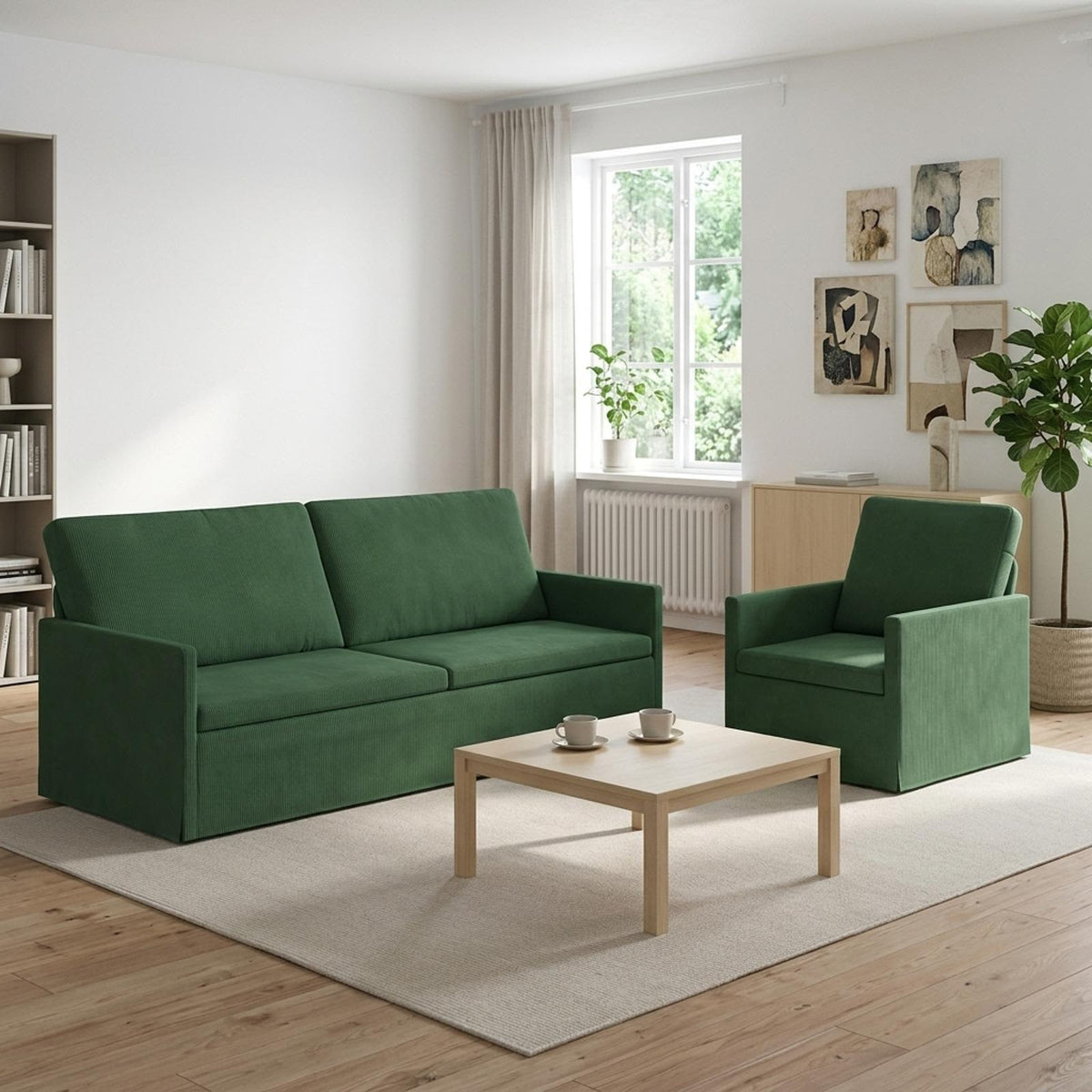 vidaXL Sofa Set 2 pcs Jungle Green Corduroy Fabric