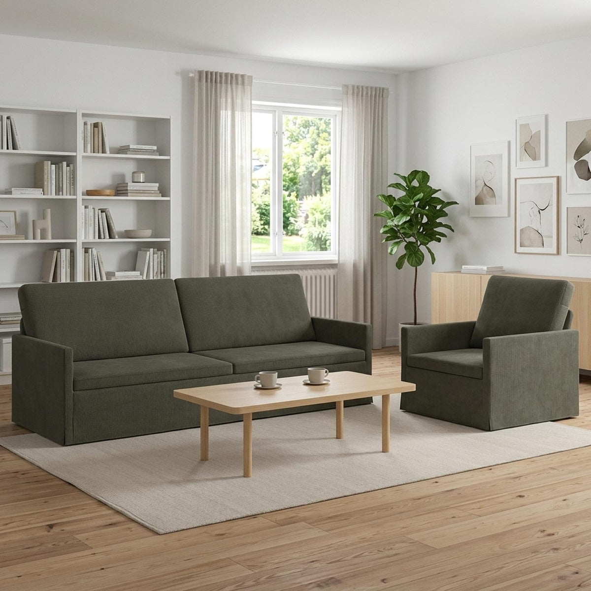 vidaXL Sofa Set 2 pcs Light Grey Corduroy Fabric