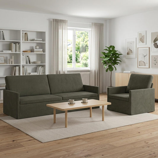 vidaXL Sofa Set 2 pcs Light Grey Corduroy Fabric
