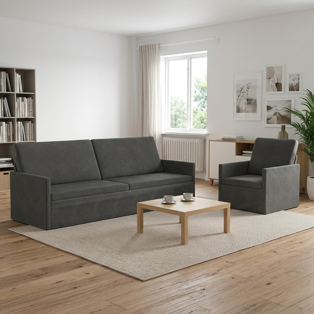 vidaXL Sofa Set 2 pcs Dark Grey Corduroy Fabric