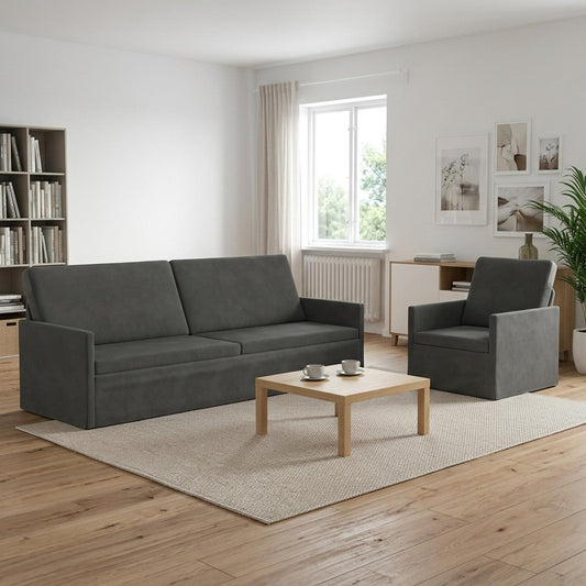 vidaXL Sofa Set 2 pcs Dark Grey Corduroy Fabric