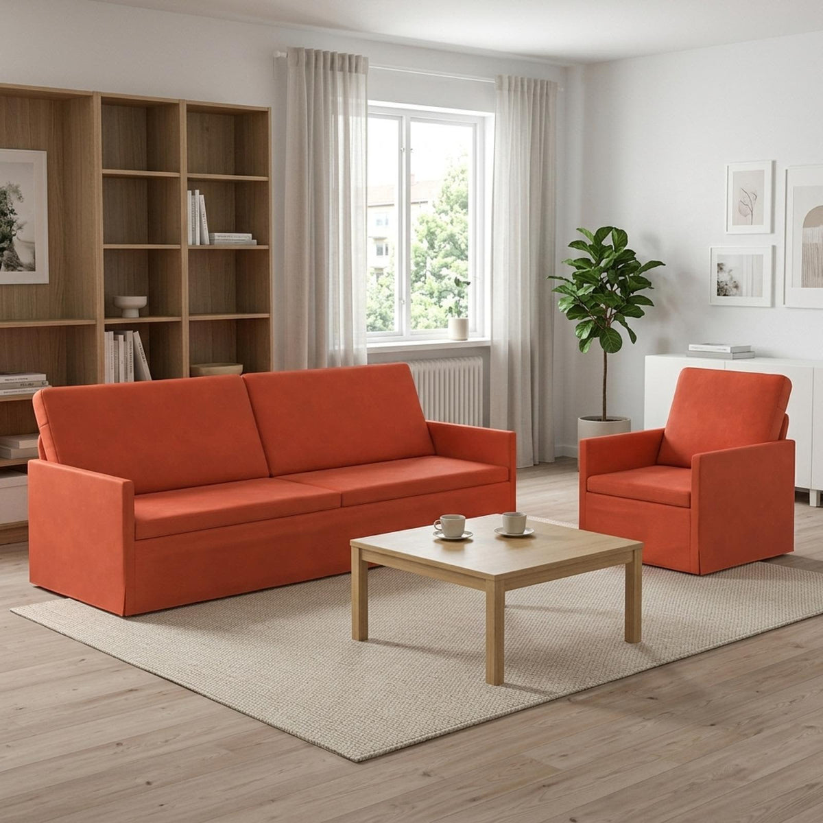 vidaXL Sofa Set 2 pcs Red Orange Corduroy Fabric