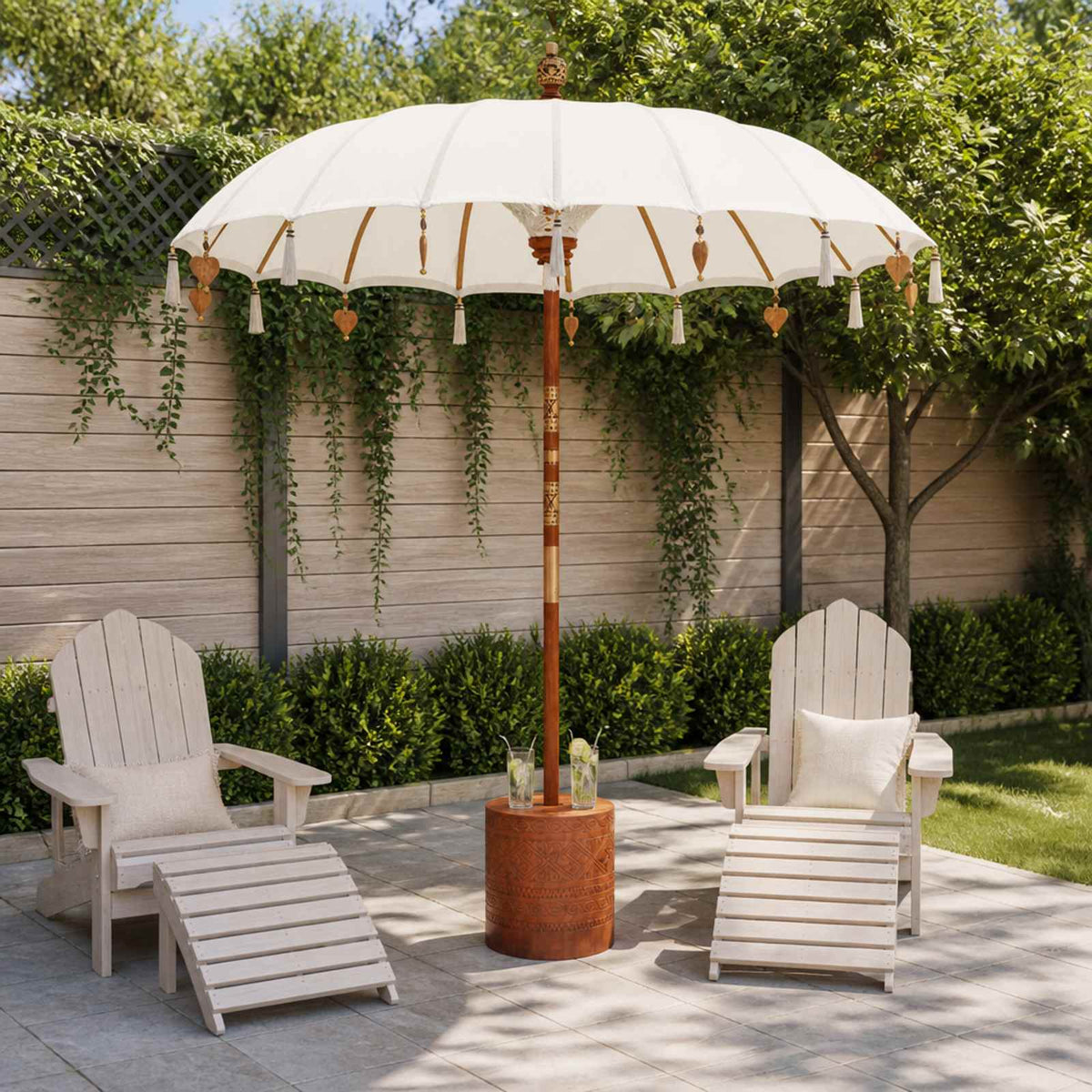 vidaXL Balinese Parasol with Base Round 190 x 190 x 295 cm
