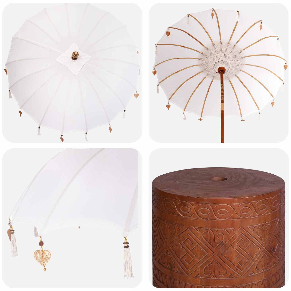 vidaXL Balinese Parasol with Base Round 190 x 190 x 295 cm