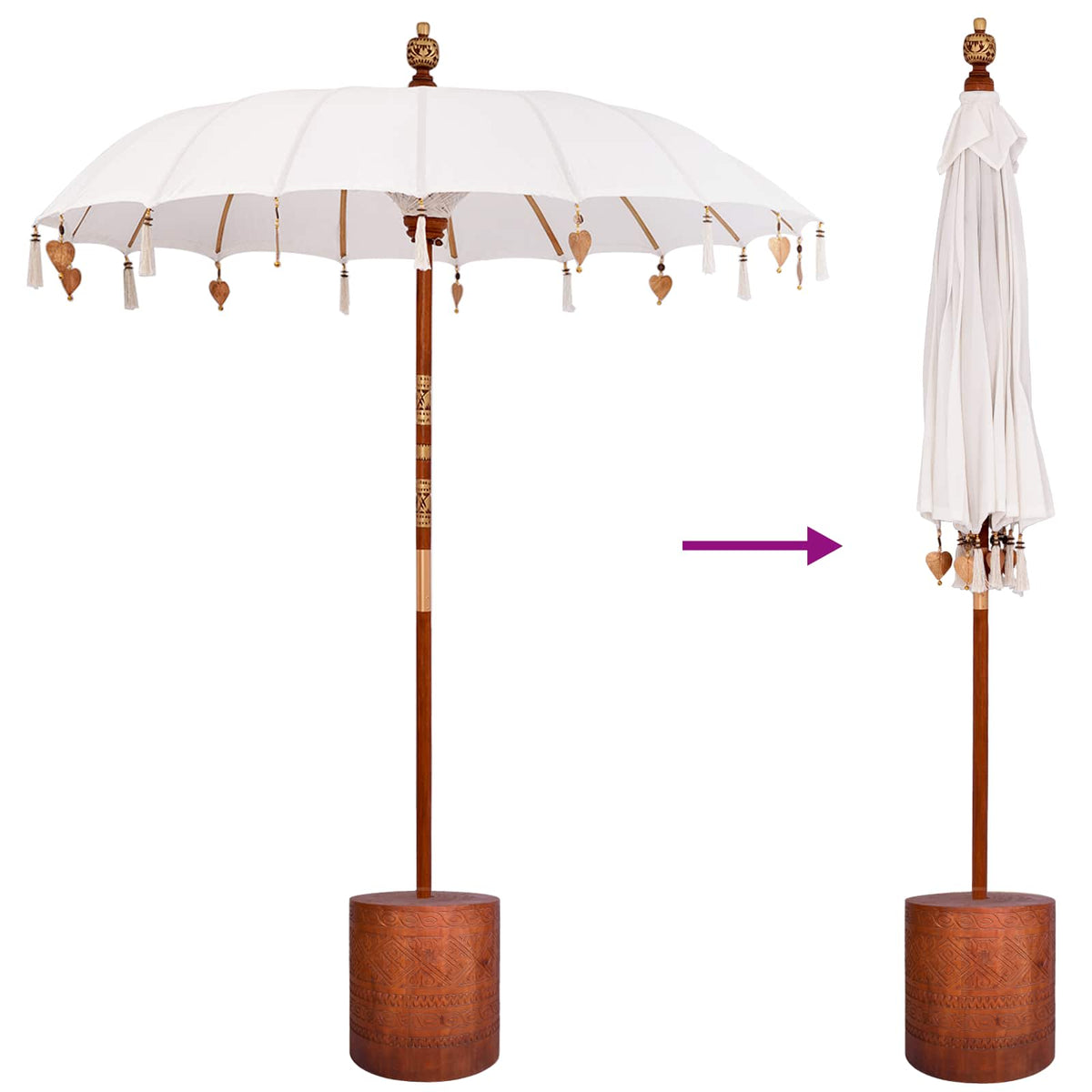 vidaXL Balinese Parasol with Base Round 190 x 190 x 295 cm
