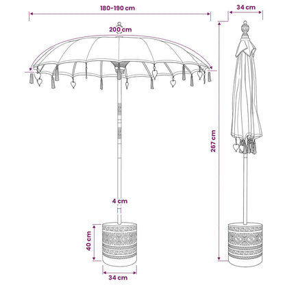 vidaXL Balinese Parasol with Base Round 190 x 190 x 295 cm