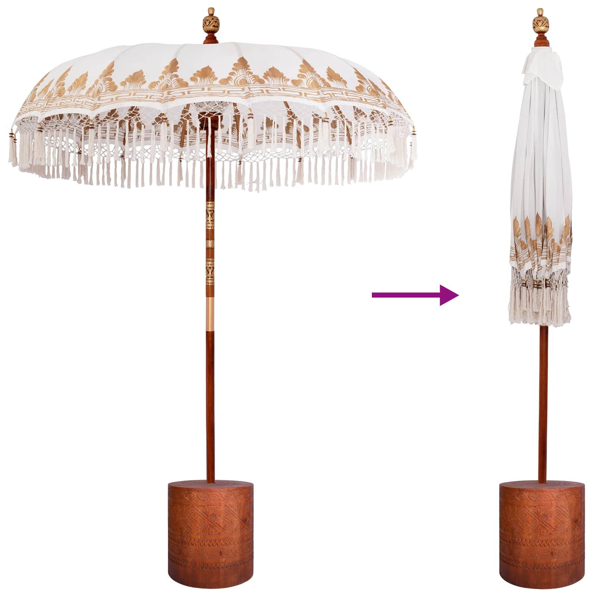 vidaXL Balinese Parasol with Base 2 pcs Cream