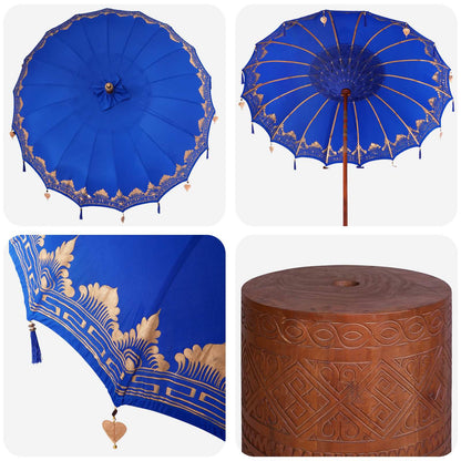 vidaXL Balinese Parasol with Base 2 pcs Blue