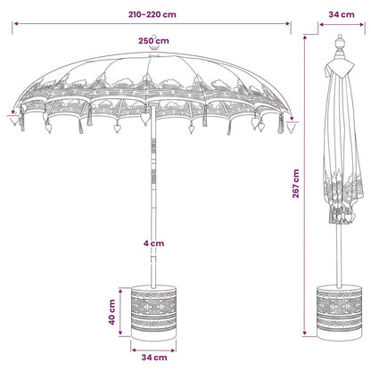 vidaXL Balinese Parasol with Base 2 pcs Blue