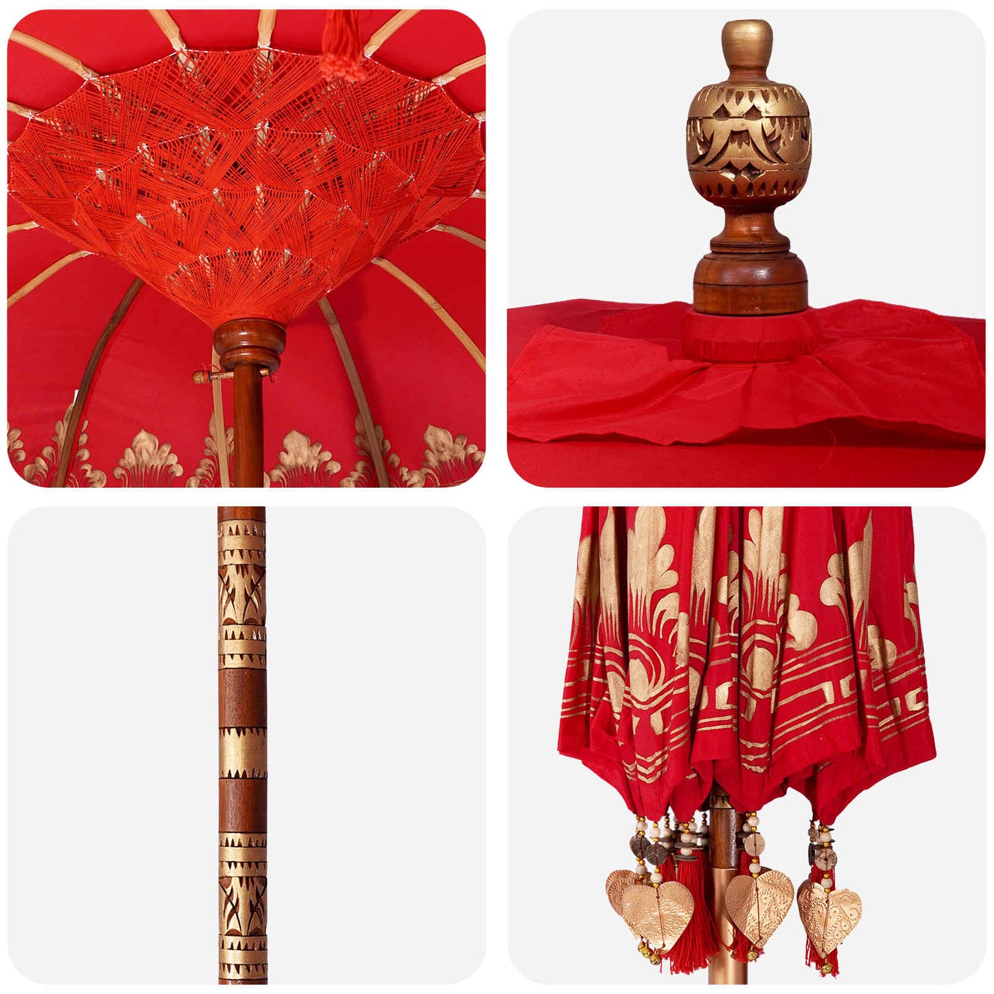 vidaXL Balinese Parasol with Base 260 190 x 190 x 295 cm Red and Brown