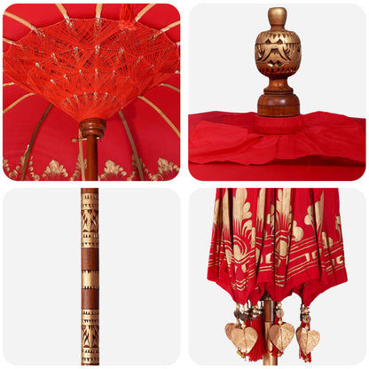 vidaXL Balinese Parasol with Base 260 190 x 190 x 295 cm Red and Brown