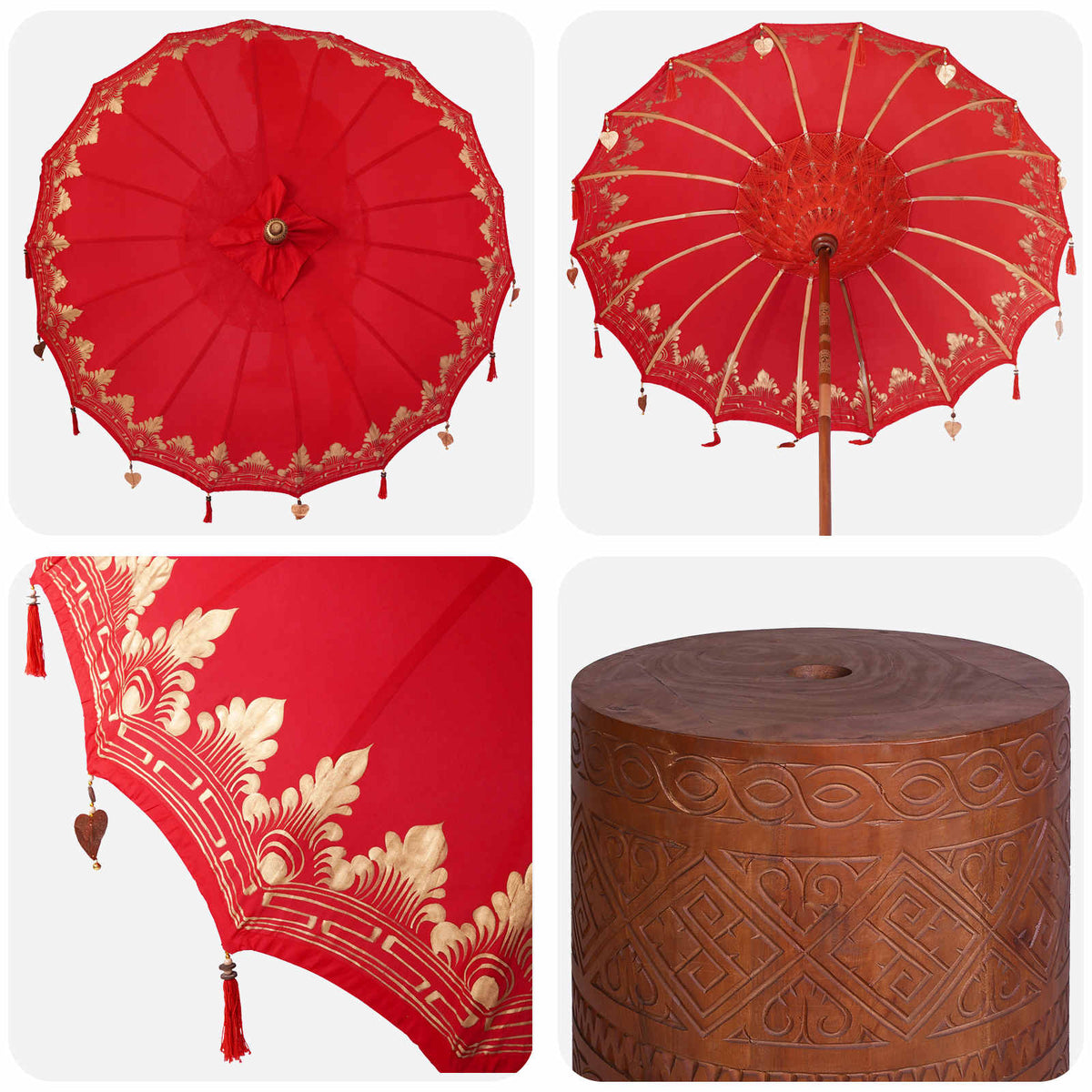 vidaXL Balinese Parasol with Base 260 190 x 190 x 295 cm Red and Brown