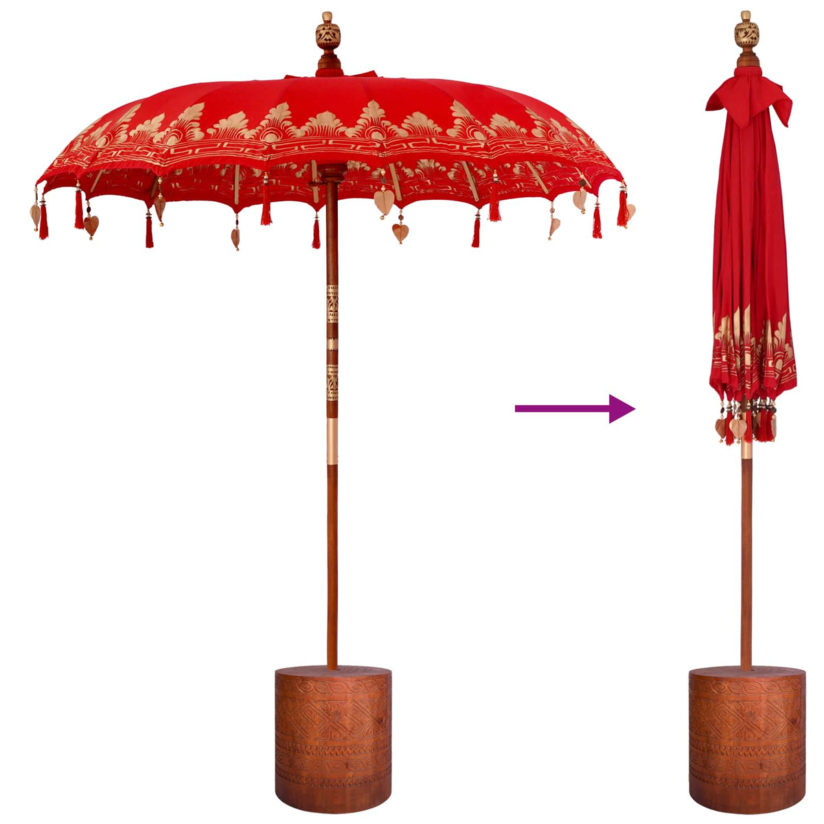 vidaXL Balinese Parasol with Base 260 190 x 190 x 295 cm Red and Brown