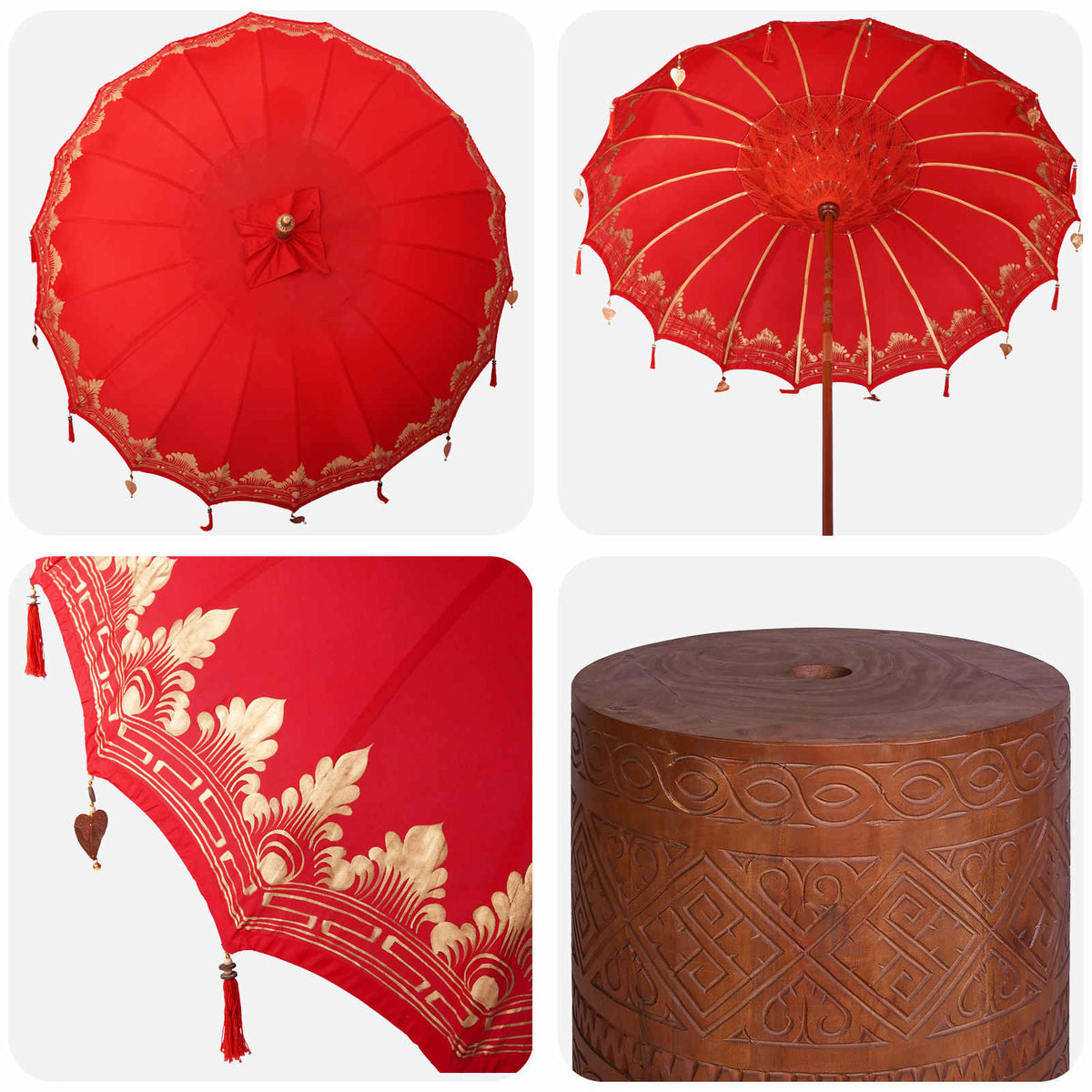 vidaXL Balinese Parasol with Base 260 220 x 220 x 295 cm Red and Brown