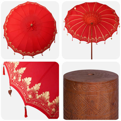 vidaXL Balinese Parasol with Base 260 220 x 220 x 295 cm Red and Brown