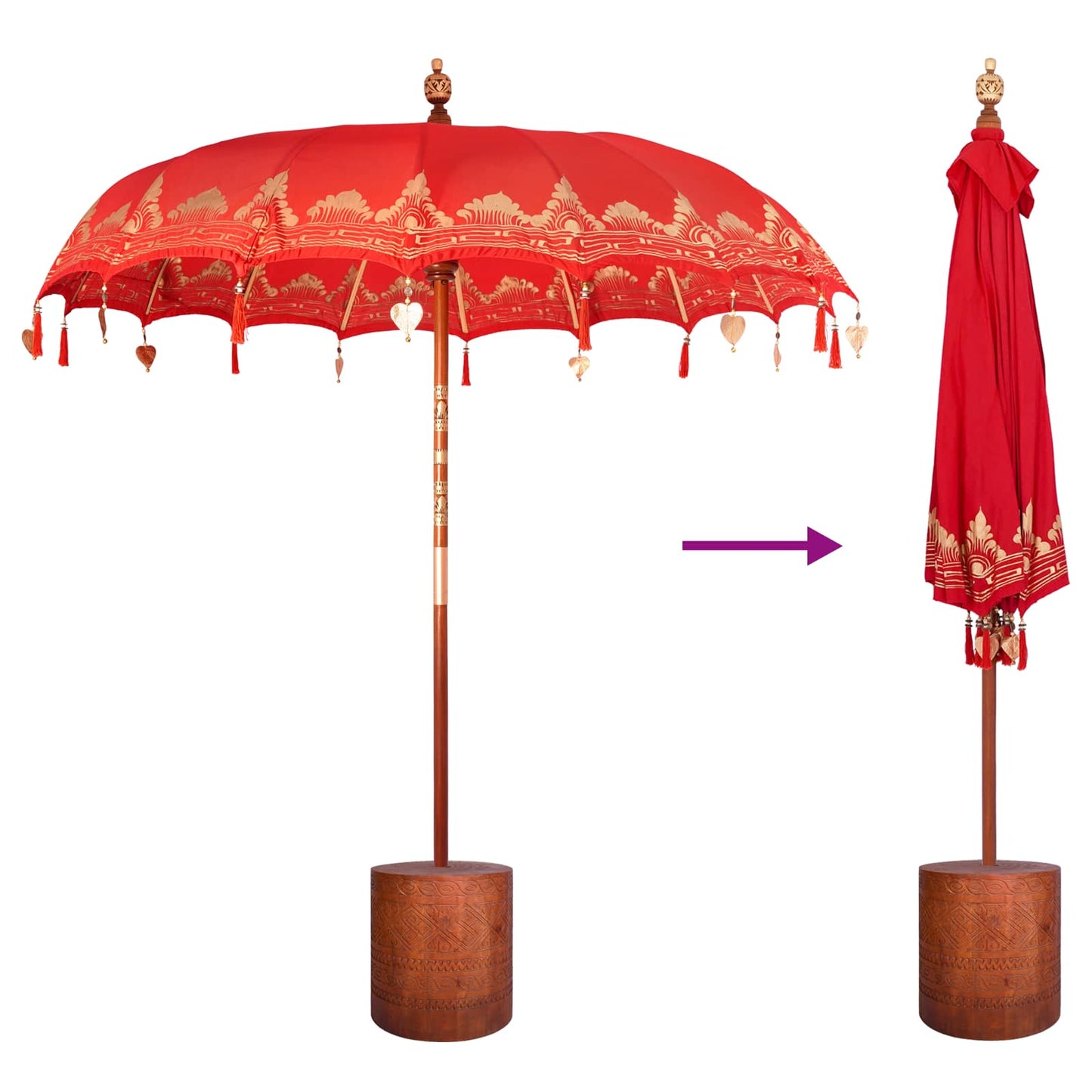 vidaXL Balinese Parasol with Base 260 220 x 220 x 295 cm Red and Brown