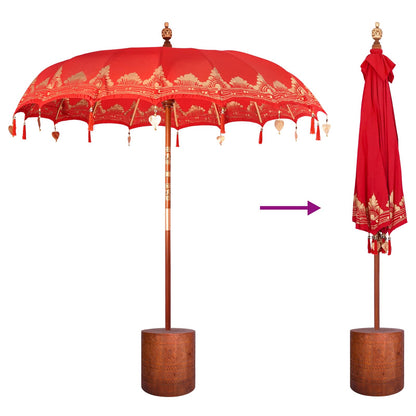 vidaXL Balinese Parasol with Base 260 220 x 220 x 295 cm Red and Brown