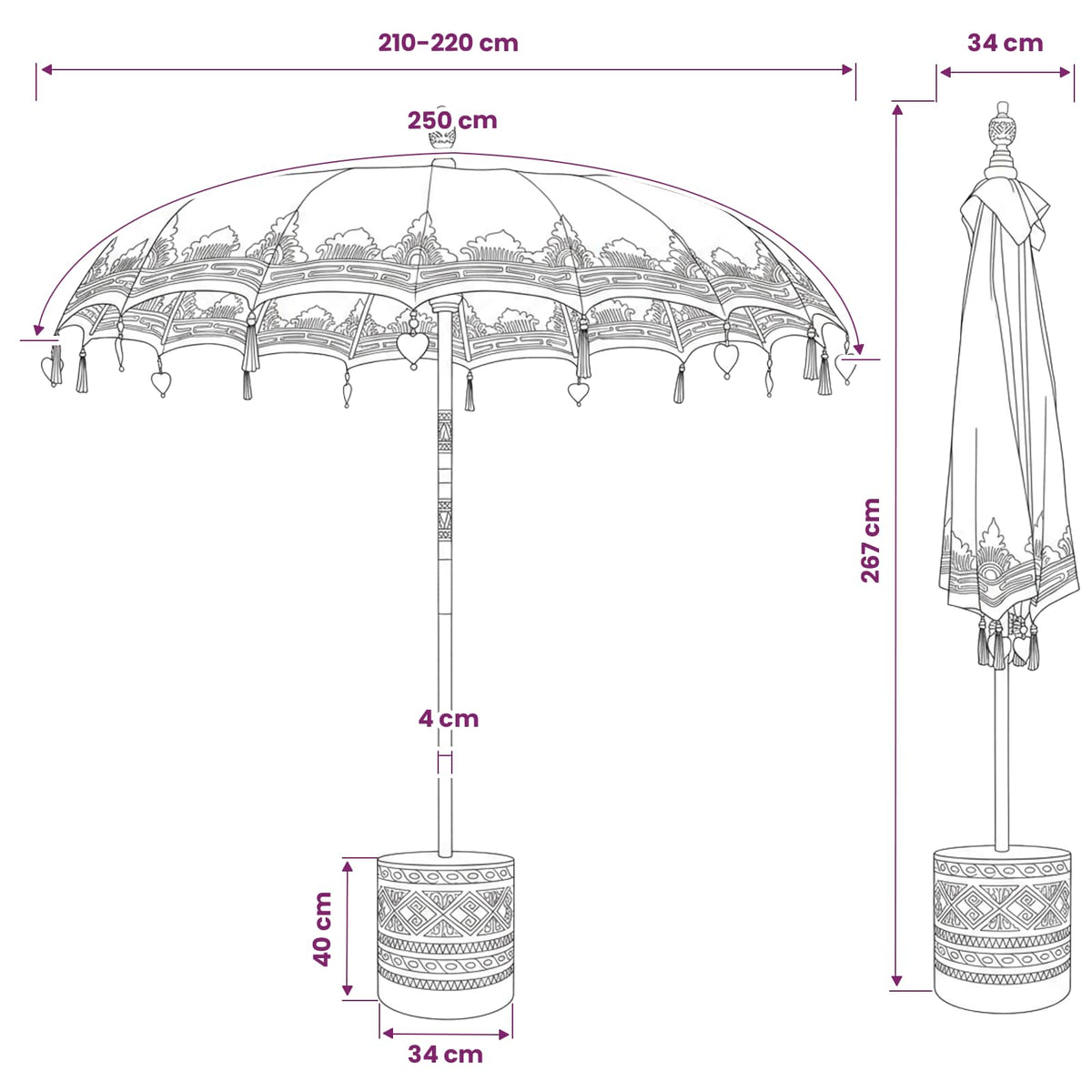 vidaXL Balinese Parasol with Base 260 220 x 220 x 295 cm Red and Brown