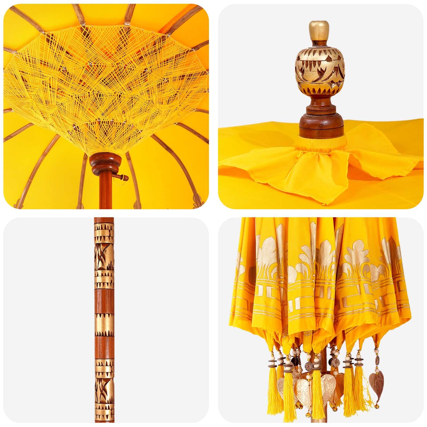 vidaXL Balinese Parasol with Base 190 x 190 x 295 cm Yellow and Brown