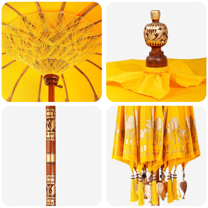 vidaXL Balinese Parasol with Base 190 x 190 x 295 cm Yellow and Brown