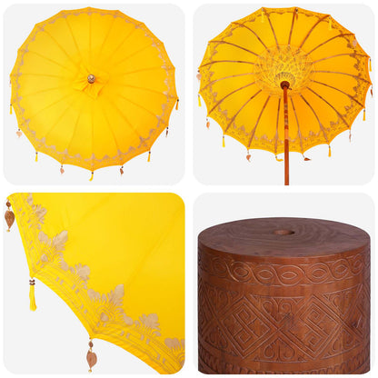 vidaXL Balinese Parasol with Base 190 x 190 x 295 cm Yellow and Brown