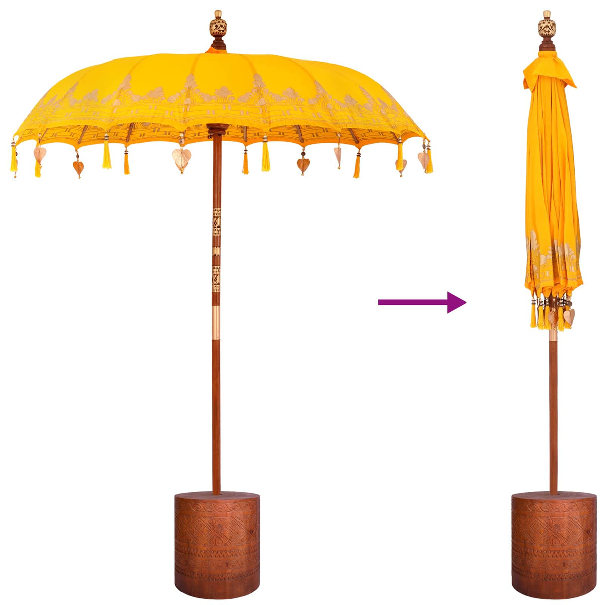 vidaXL Balinese Parasol with Base 190 x 190 x 295 cm Yellow and Brown
