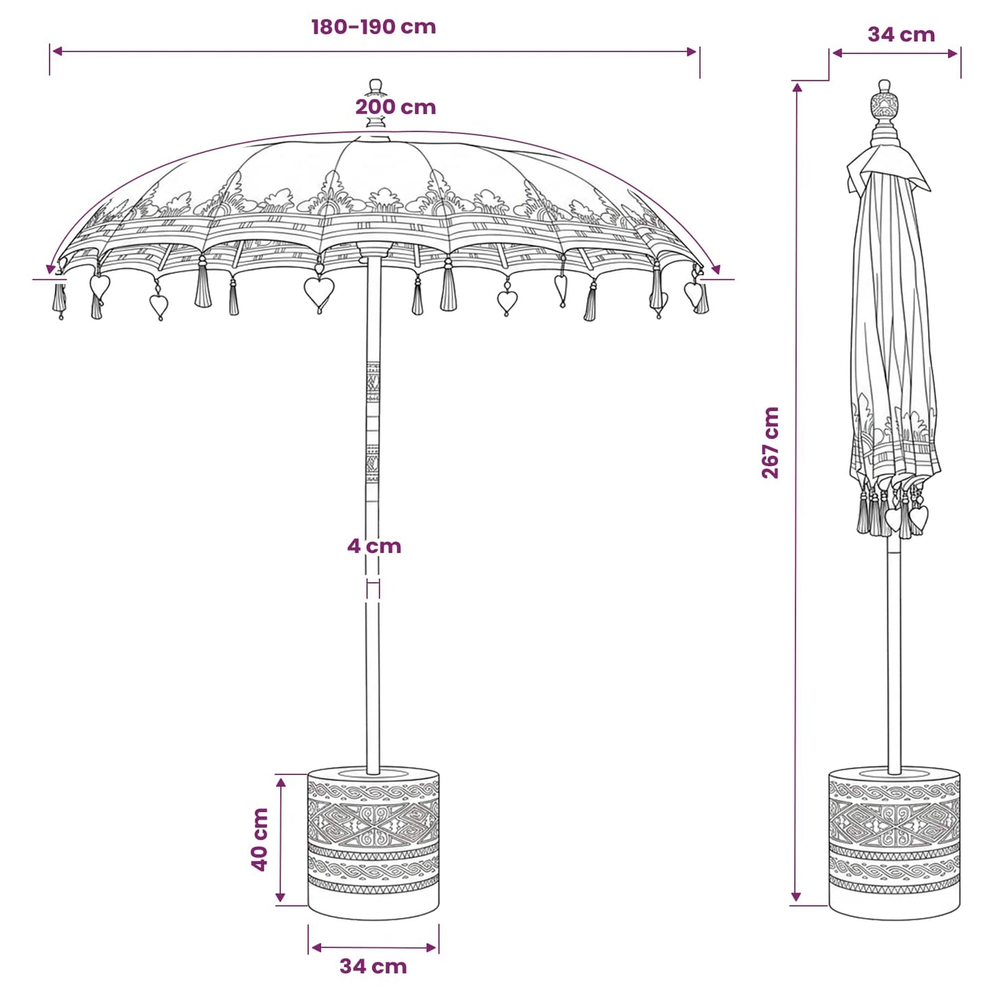 vidaXL Balinese Parasol with Base 190 x 190 x 295 cm Yellow and Brown