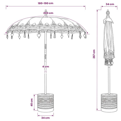 vidaXL Balinese Parasol with Base 190 x 190 x 295 cm Yellow and Brown