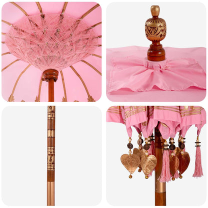 vidaXL Balinese Parasol with Base 2 pcs Pink
