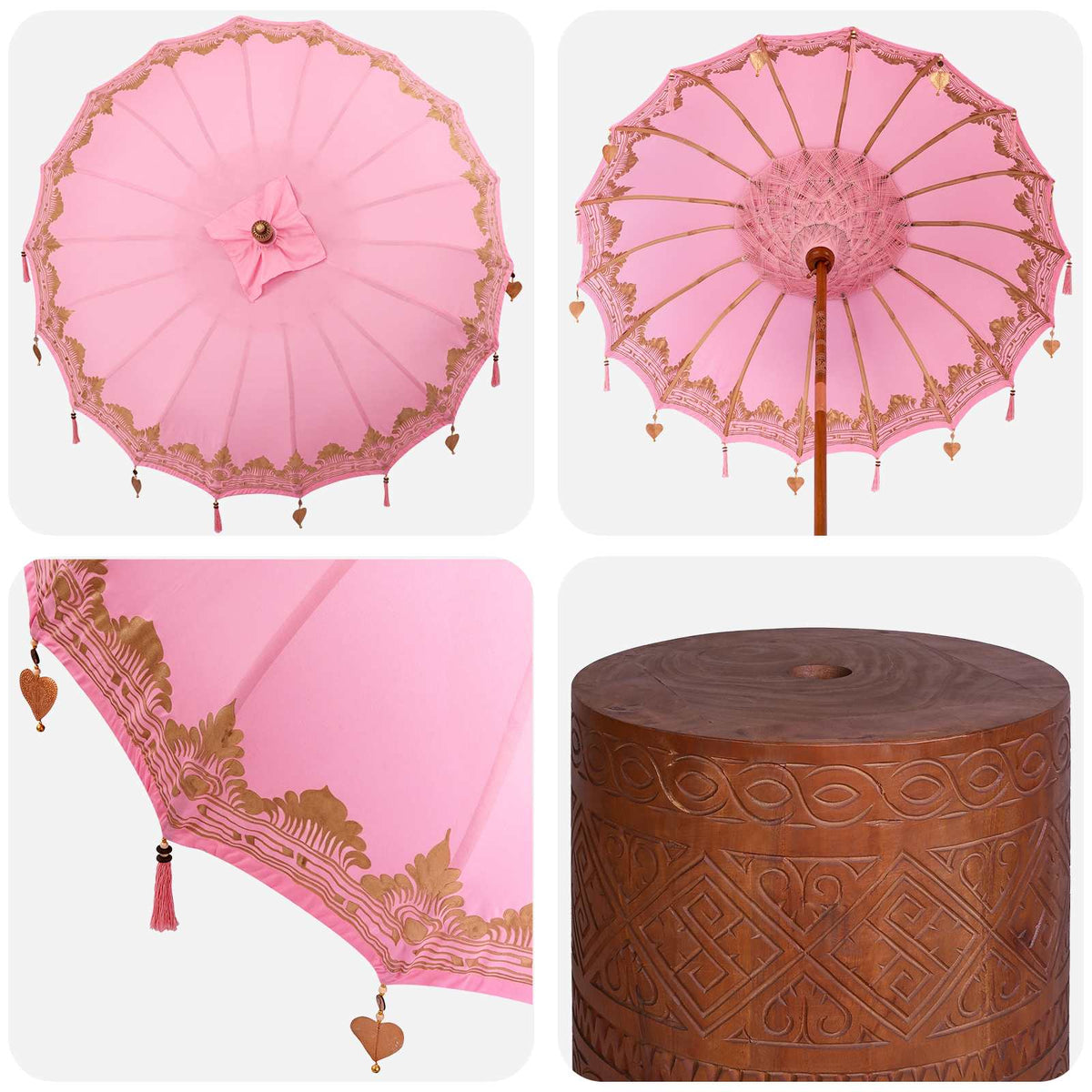 vidaXL Balinese Parasol with Base 2 pcs Pink