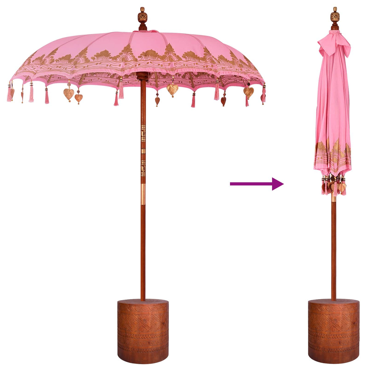 vidaXL Balinese Parasol with Base 2 pcs Pink