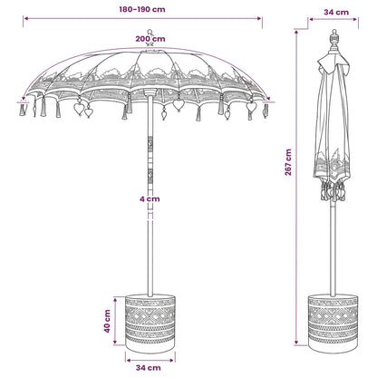 vidaXL Balinese Parasol with Base 2 pcs Pink