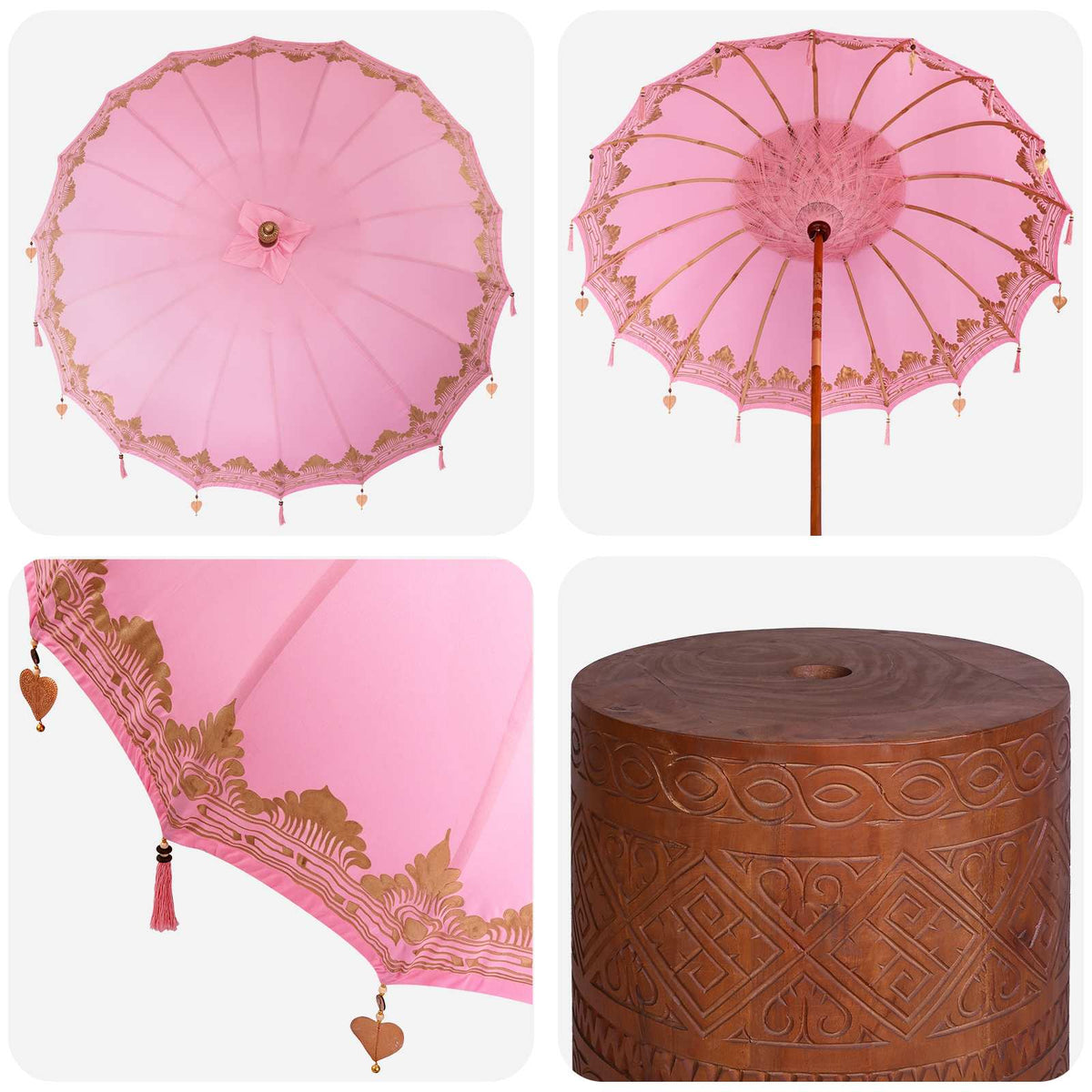 vidaXL Balinese Parasol with Base 2 pcs Pink