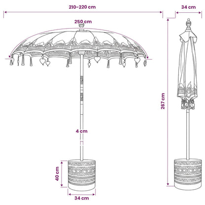 vidaXL Balinese Parasol with Base 2 pcs Pink