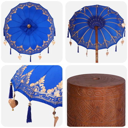 vidaXL Balinese Parasol with Base 2 pcs Blue