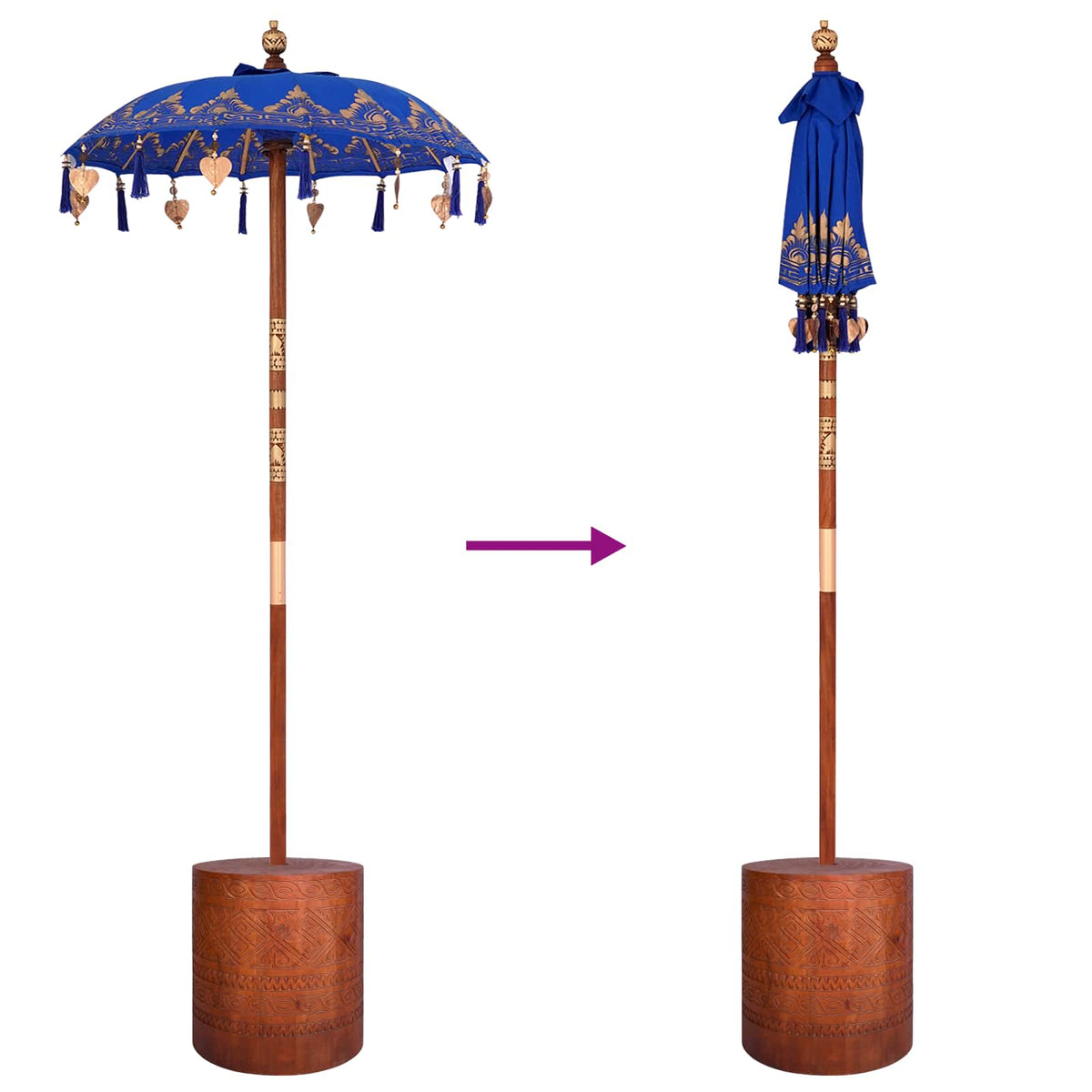 vidaXL Balinese Parasol with Base 2 pcs Blue