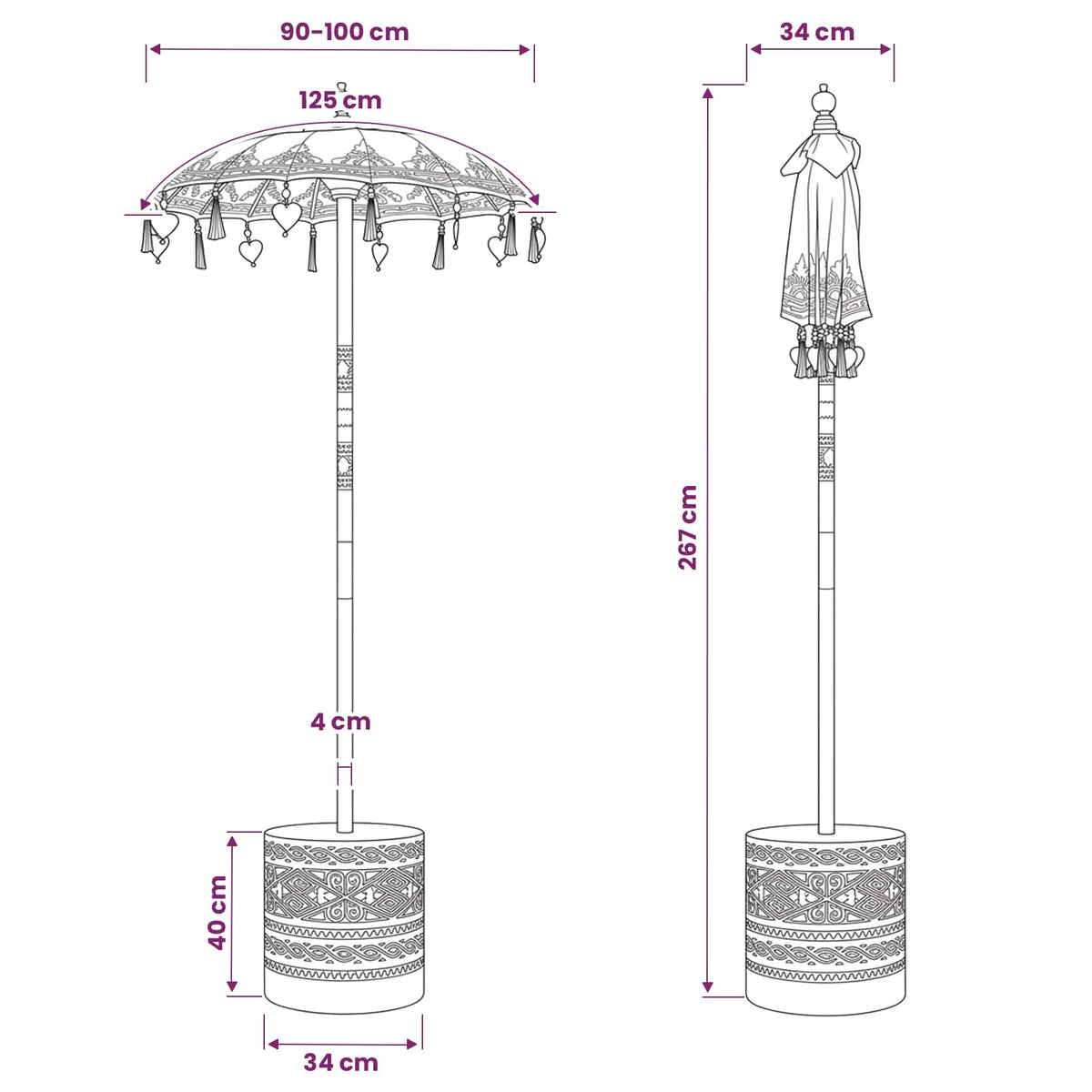 vidaXL Balinese Parasol with Base 2 pcs Blue