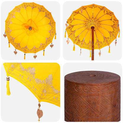 vidaXL Balinese Parasol with Base 2 pcs Yellow