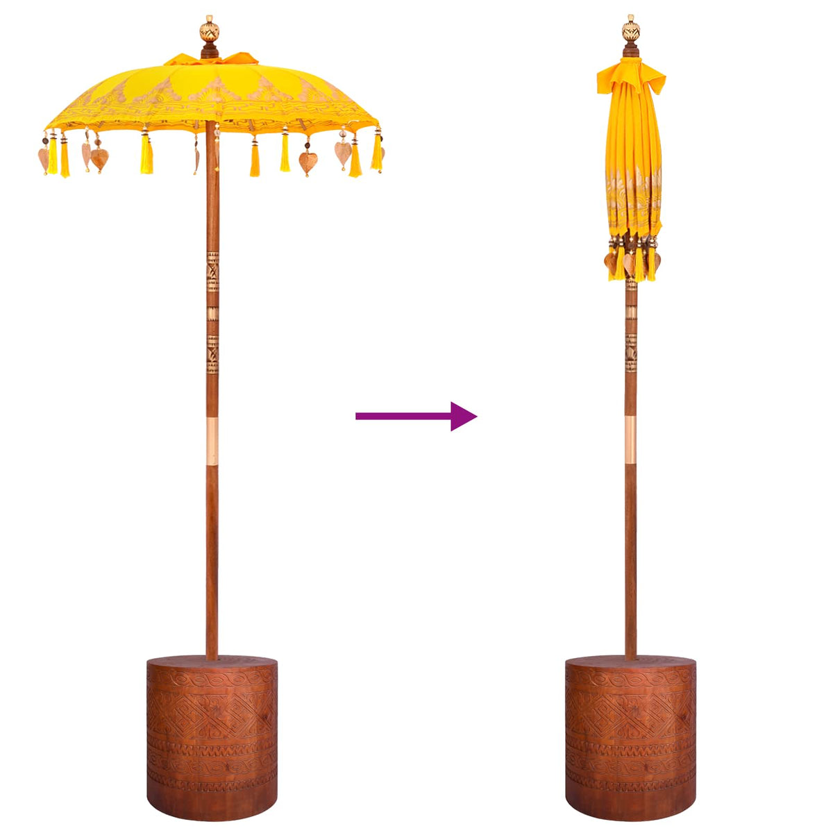 vidaXL Balinese Parasol with Base 2 pcs Yellow