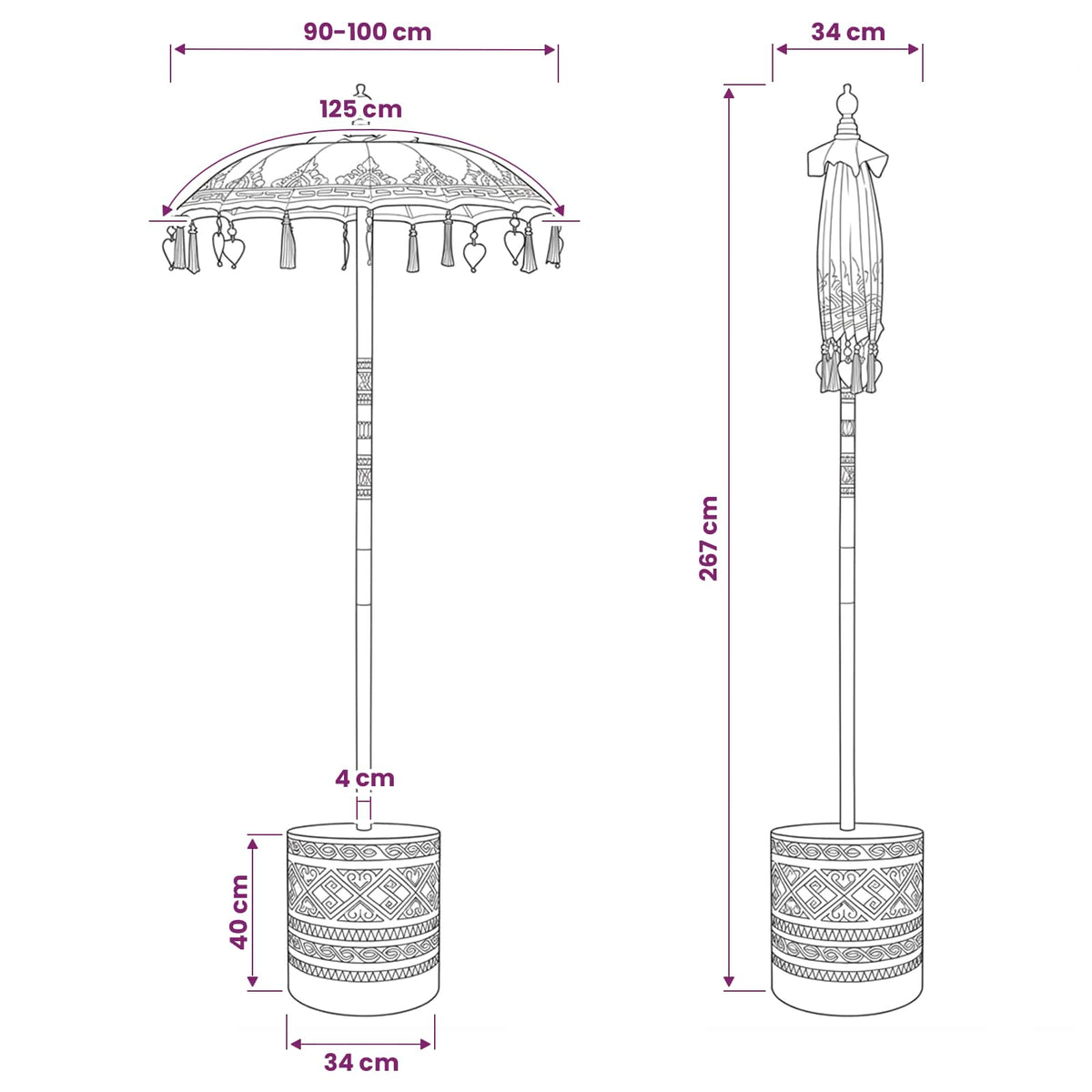 vidaXL Balinese Parasol with Base 2 pcs Yellow